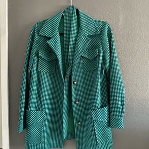 Women's Green Checkered Blazer with Scarf Detail